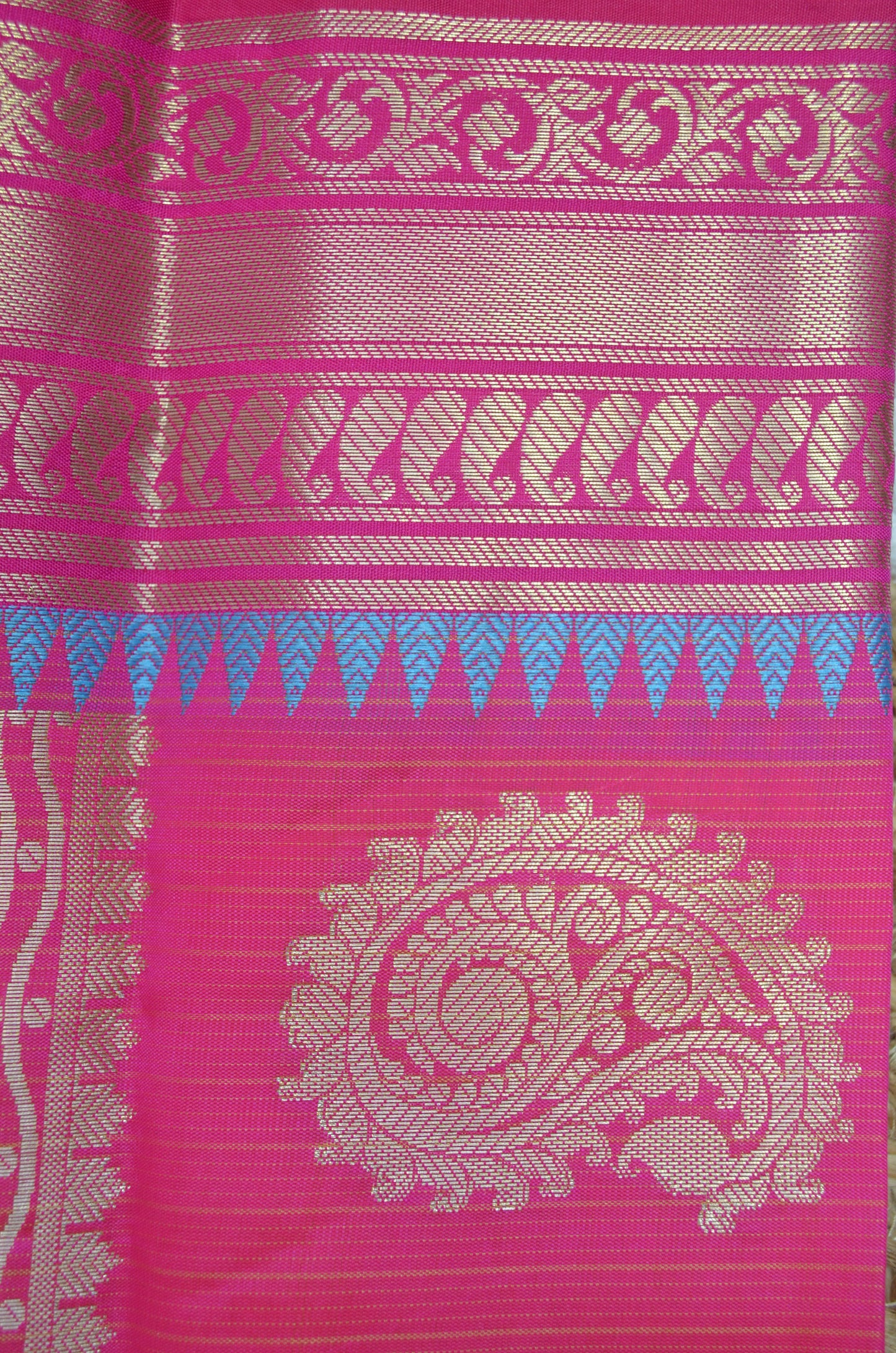 Yellow Magenta and Blue Kota Gadwal Cotton Silk Handloom Saree