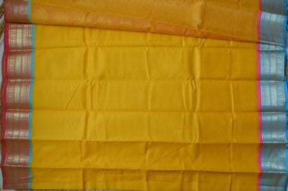 Yellow Magenta and Blue Kota Gadwal Cotton Silk Handloom Saree