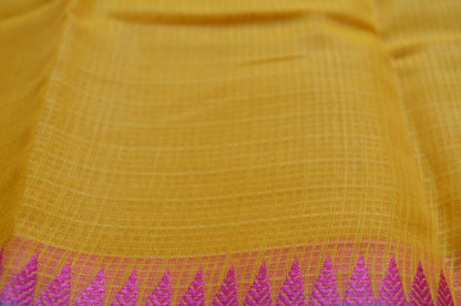 Yellow Magenta and Blue Kota Gadwal Cotton Silk Handloom Saree