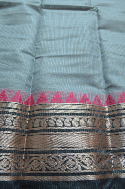 Grey Magenta and Black Kota Gadwal Cotton Silk Handloom Saree