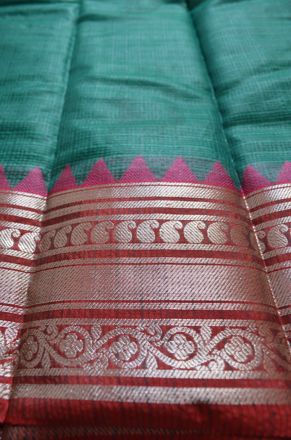 Jungle Green Magenta and Red Kota Gadwal Cotton Silk Handloom Saree