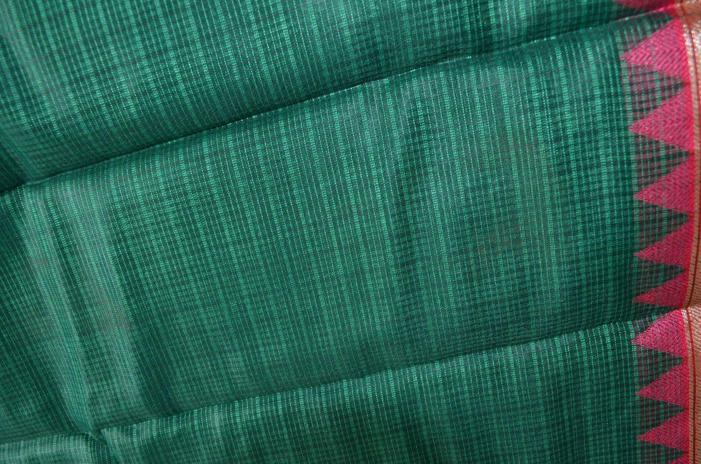 Jungle Green Magenta and Red Kota Gadwal Cotton Silk Handloom Saree