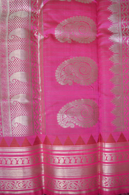 Jungle Green Magenta and Red Kota Gadwal Cotton Silk Handloom Saree
