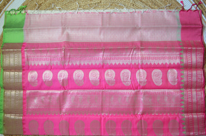 Cream Magenta and Green Kota Gadwal Cotton Silk Handloom Saree