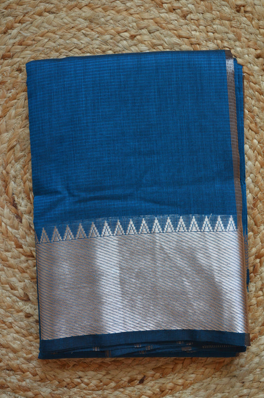 Cyan Mangalagiri Cotton Silk Handloom Saree