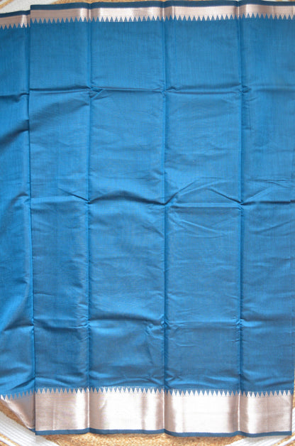 Cyan Mangalagiri Cotton Silk Handloom Saree