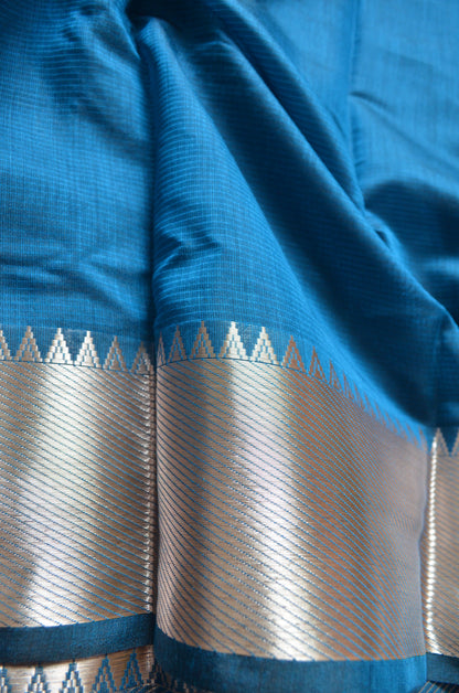Cyan Mangalagiri Cotton Silk Handloom Saree