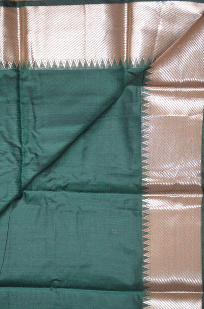 Jungle Green Mangalagiri Cotton Silk Handloom Saree