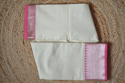 Cream Pink Mangalagiri Cotton Silk Handloom Saree
