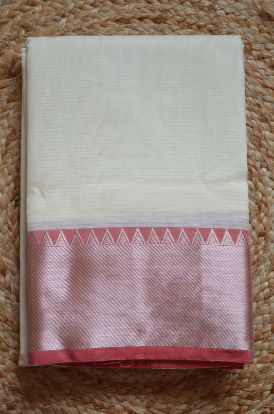 Cream Red Mangalagiri Cotton Silk Handloom Saree
