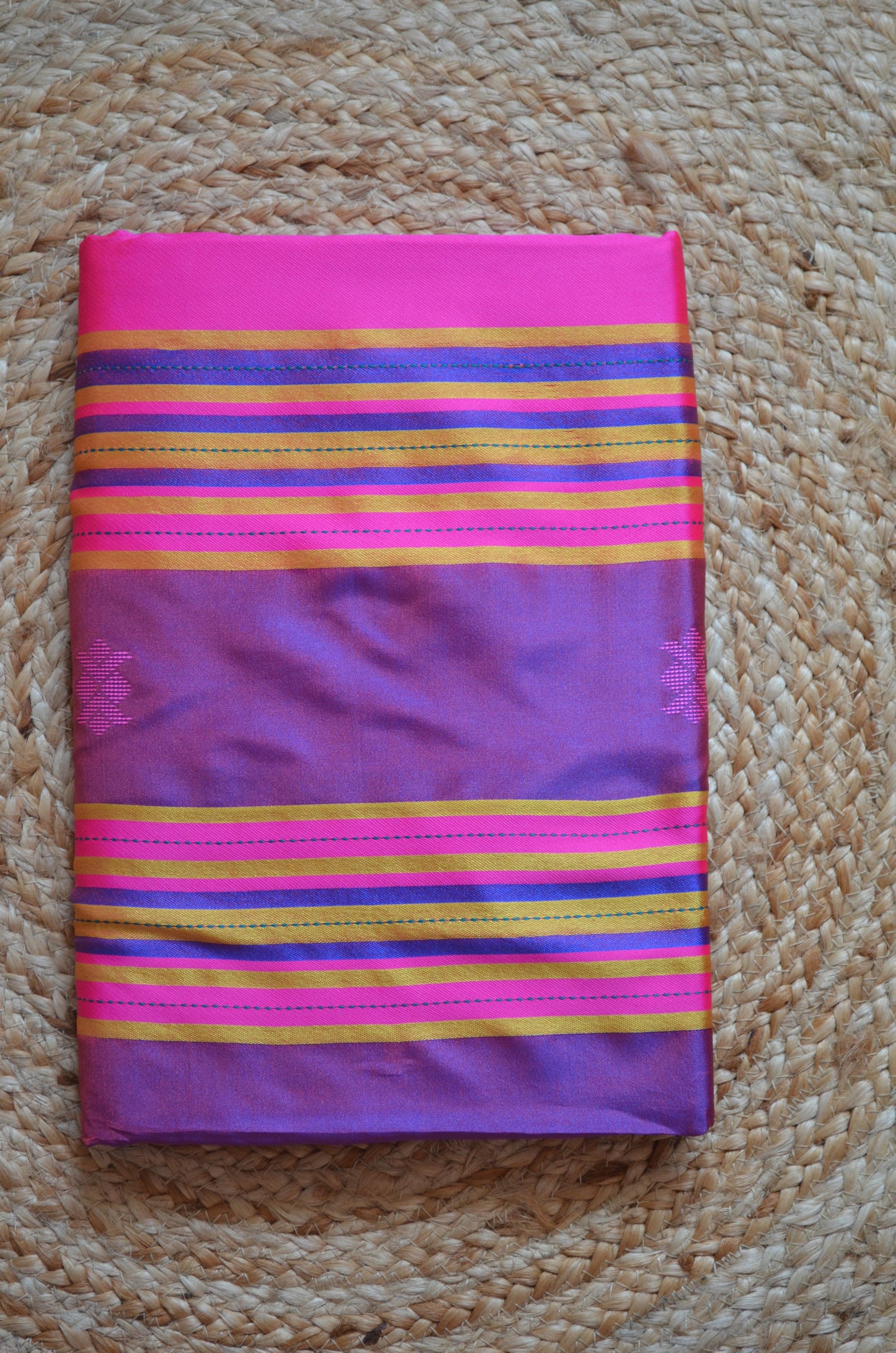Purple Kantha Work Katan Silk Saree
