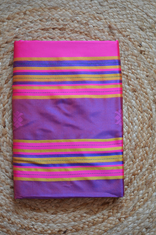 Purple Kantha Work Katan Silk Saree