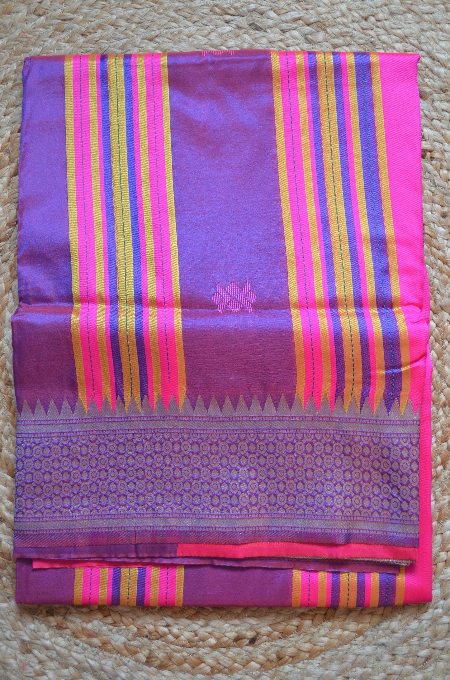 Purple Kantha Work Katan Silk Saree