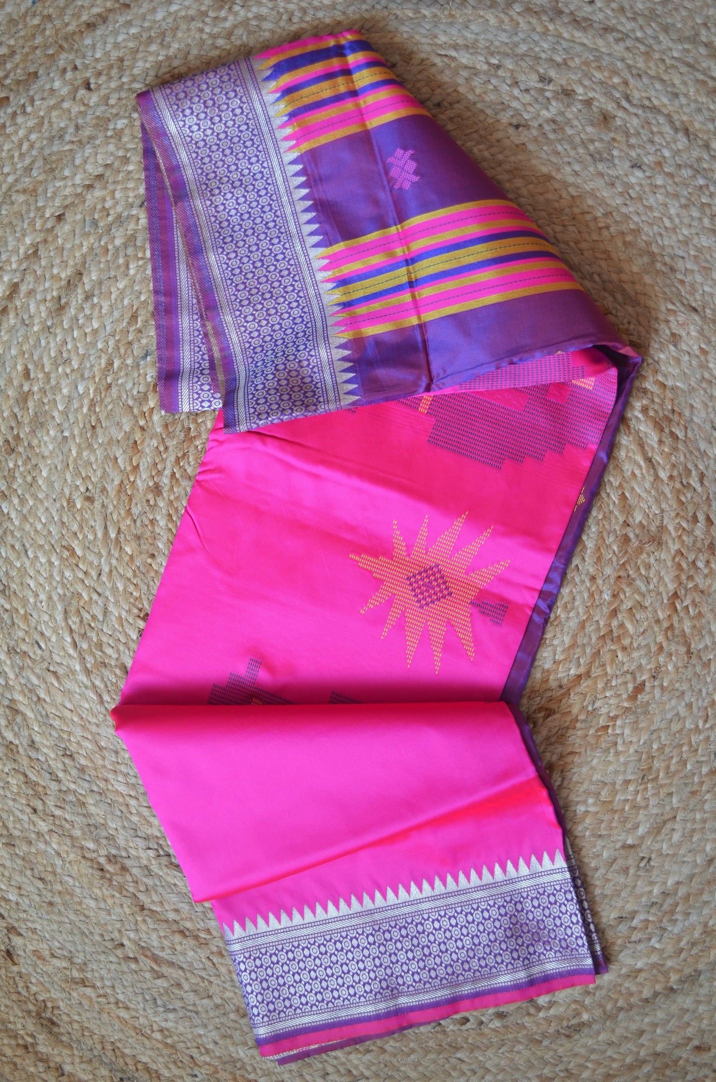 Purple Kantha Work Katan Silk Saree
