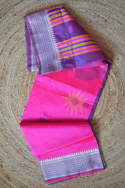 Purple Kantha Work Katan Silk Saree