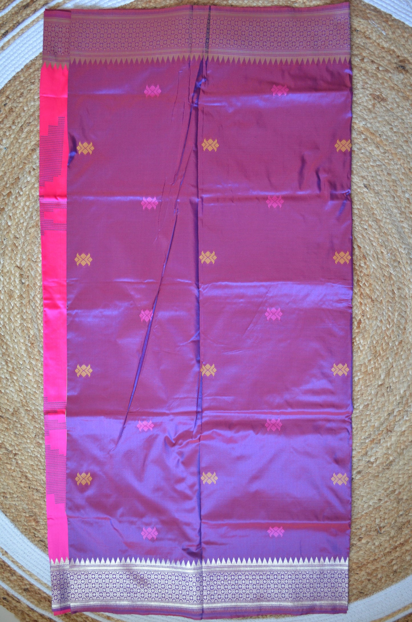 Purple Kantha Work Katan Silk Saree