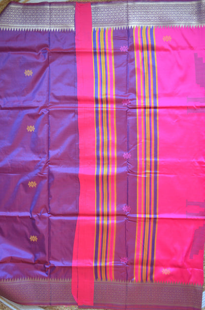Purple Kantha Work Katan Silk Saree