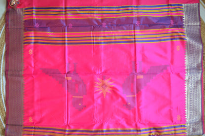 Purple Kantha Work Katan Silk Saree