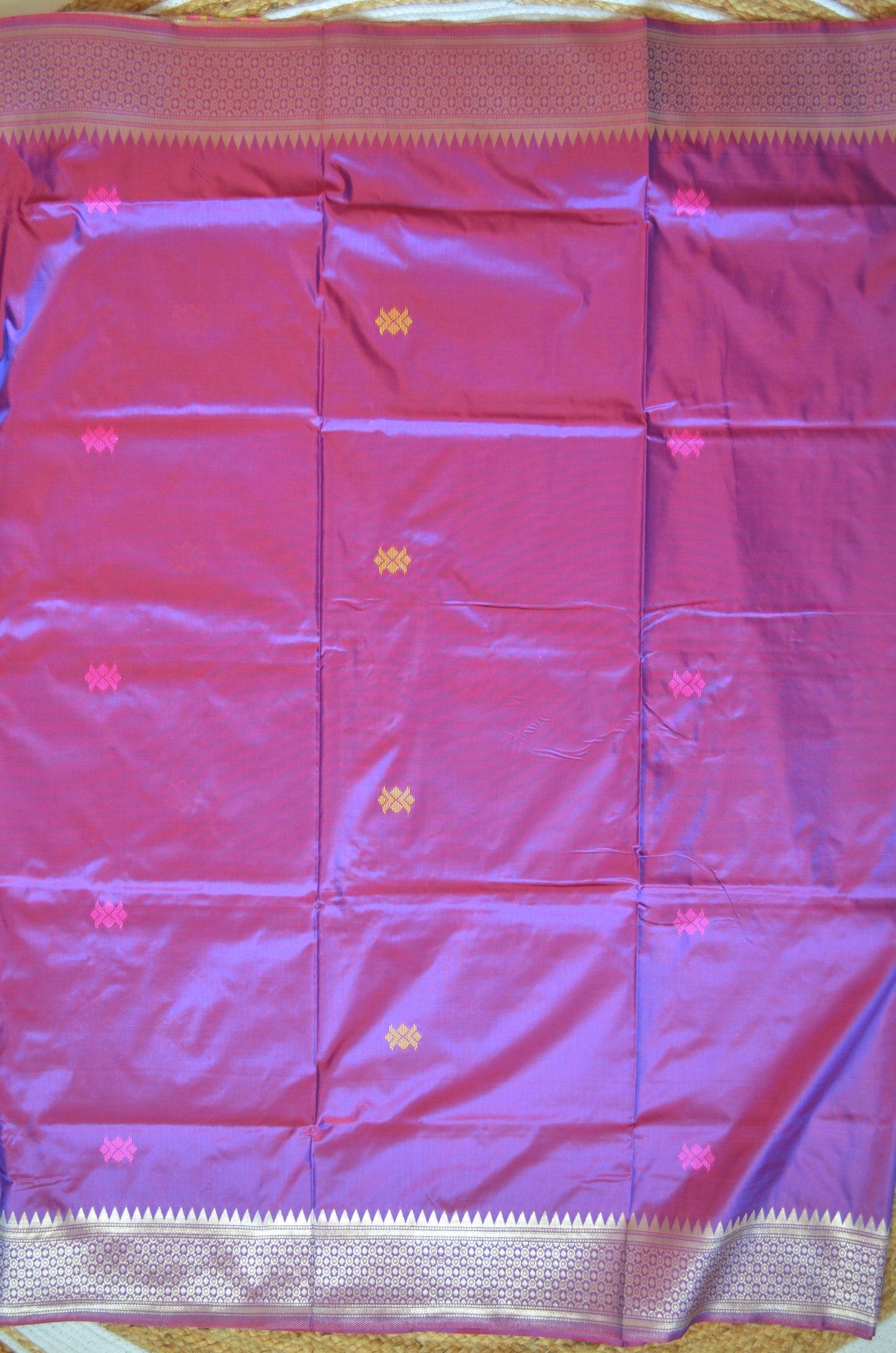 Purple Kantha Work Katan Silk Saree