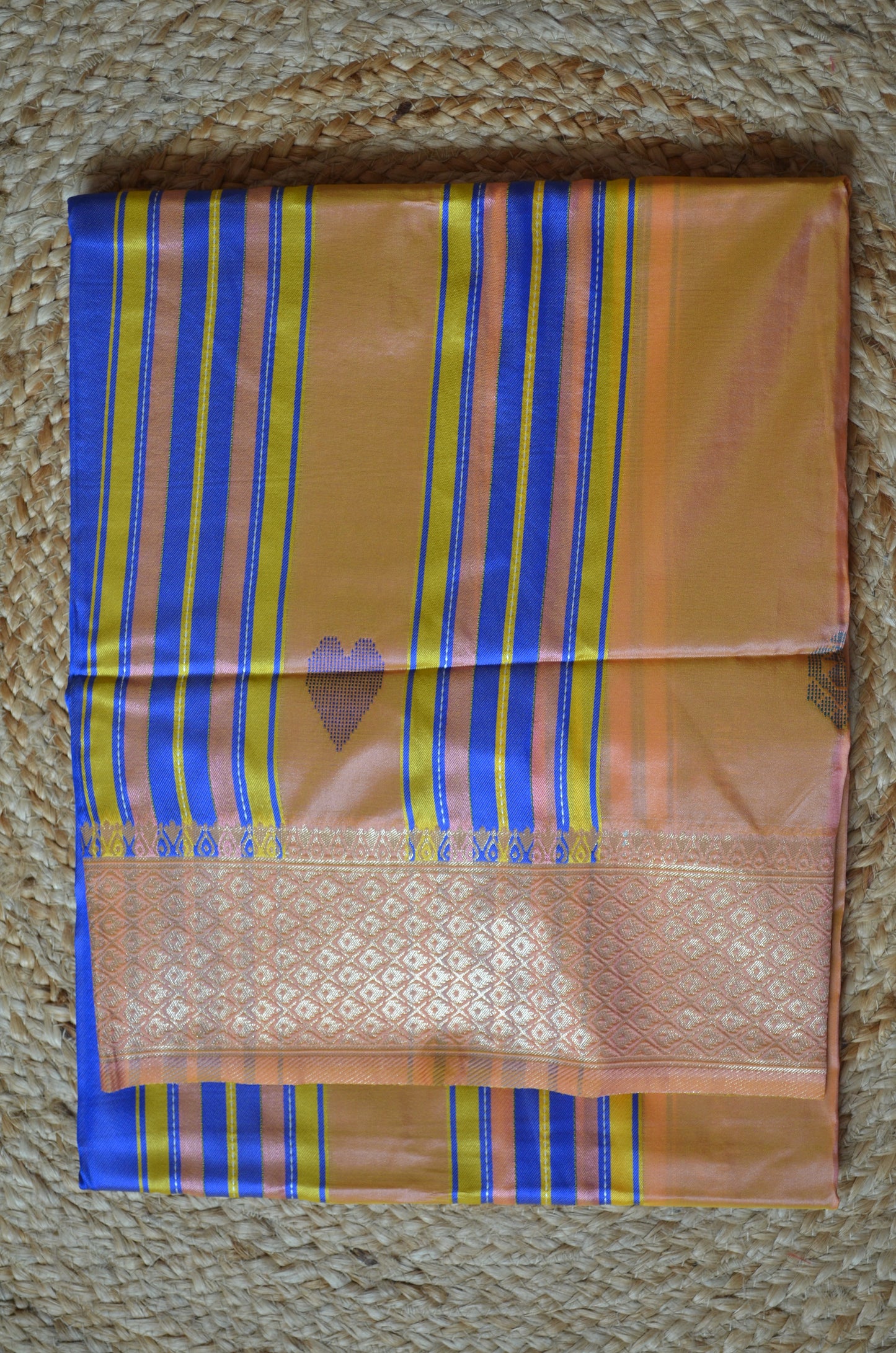 Beige Kantha Work Katan Silk Saree