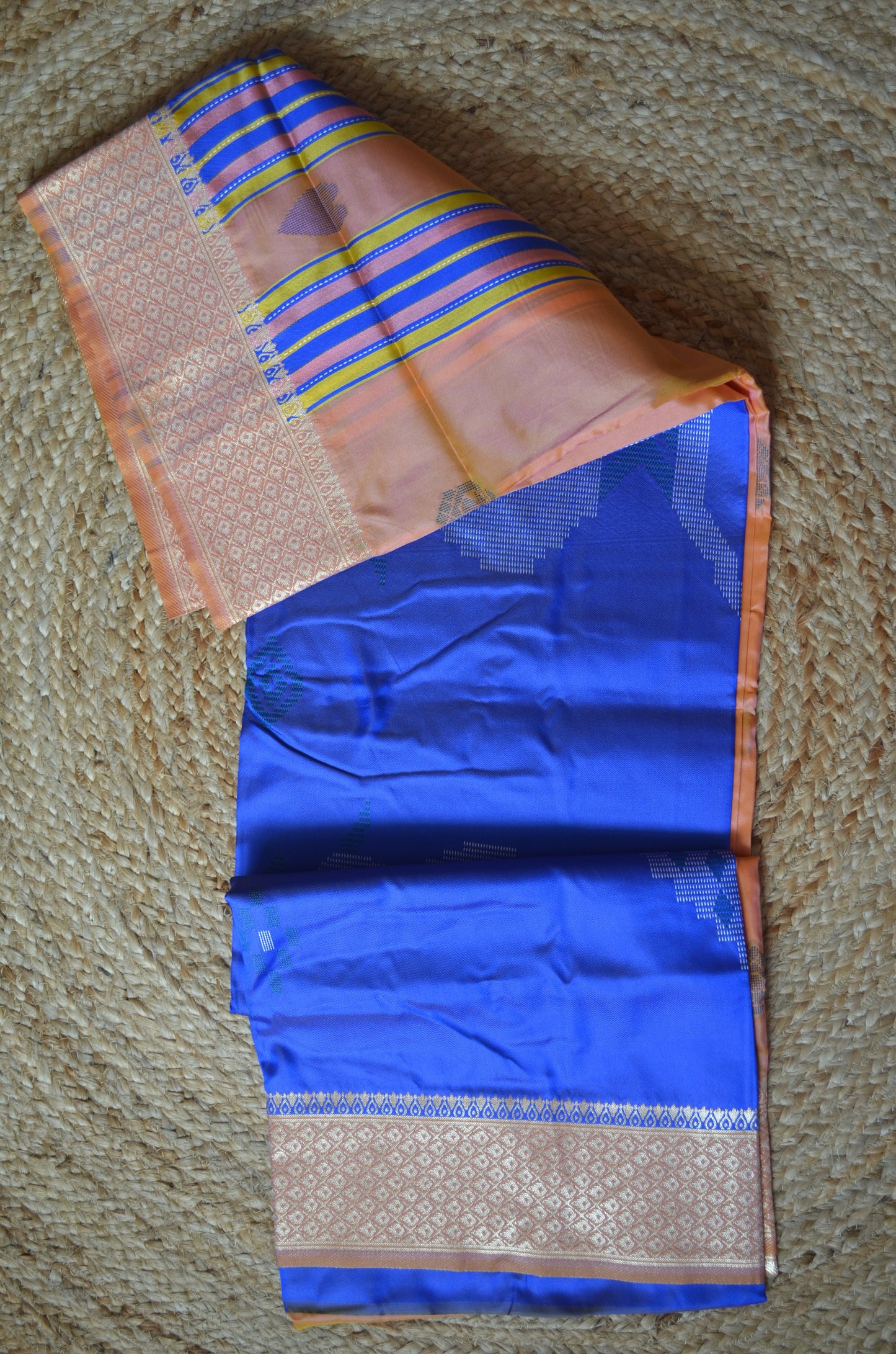 Beige Kantha Work Katan Silk Saree