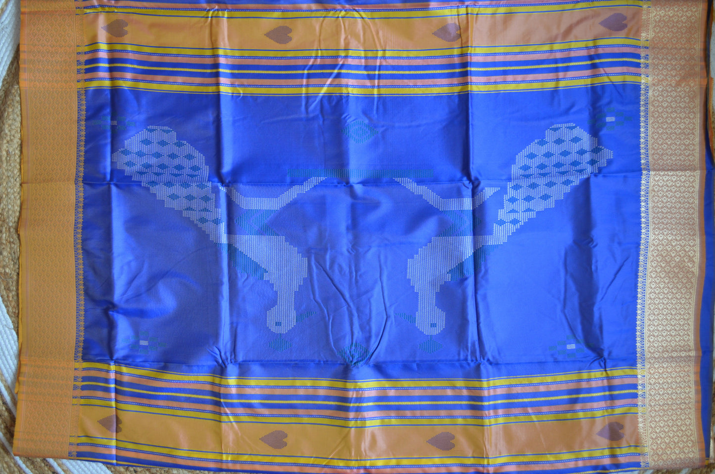 Beige Kantha Work Katan Silk Saree