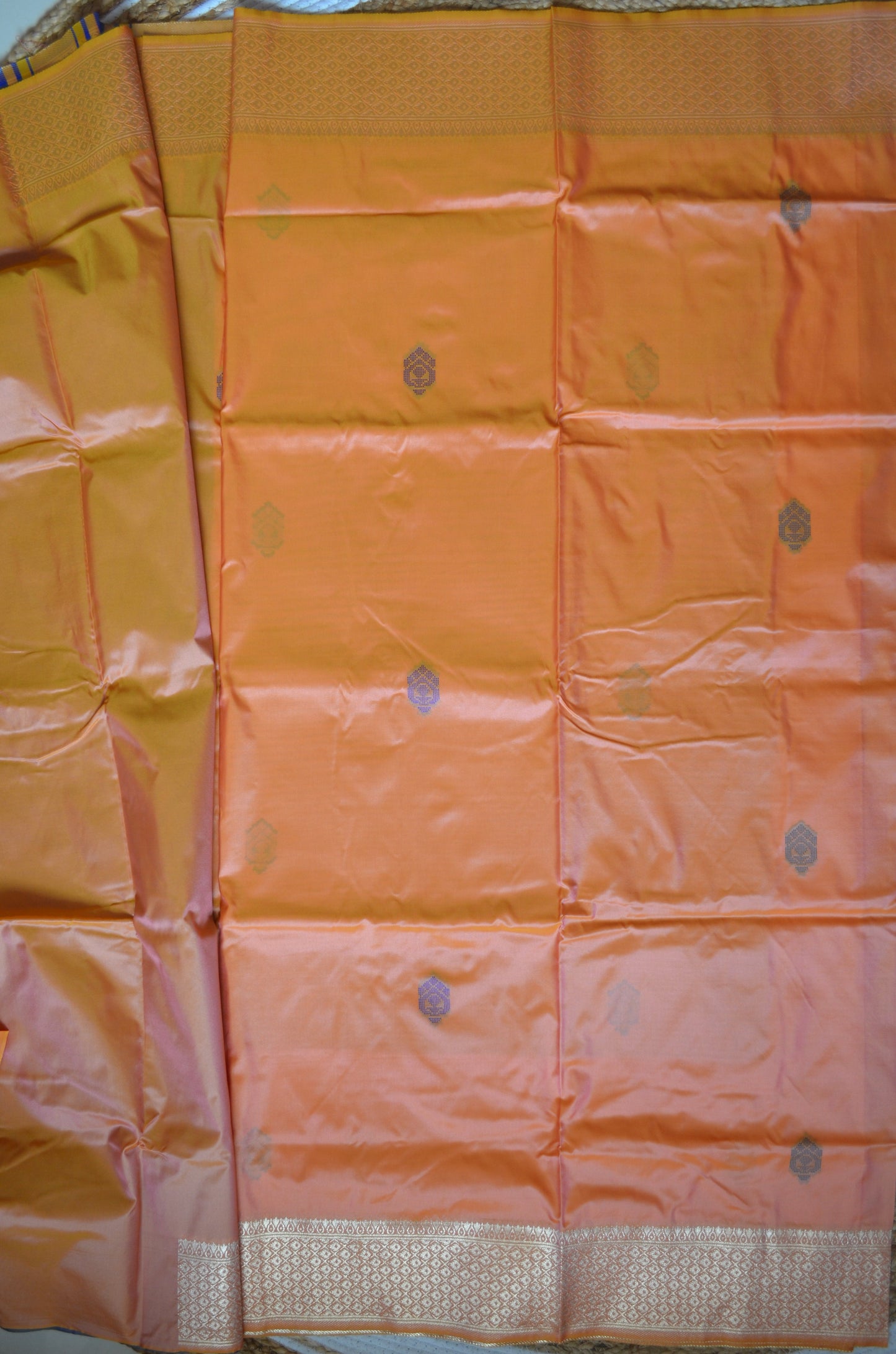 Beige Kantha Work Katan Silk Saree