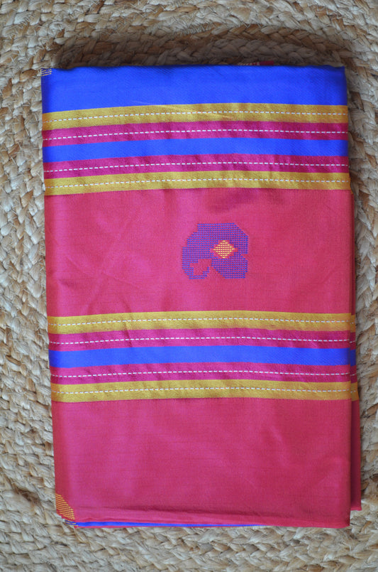 Magenta Kantha Work Katan Silk Saree