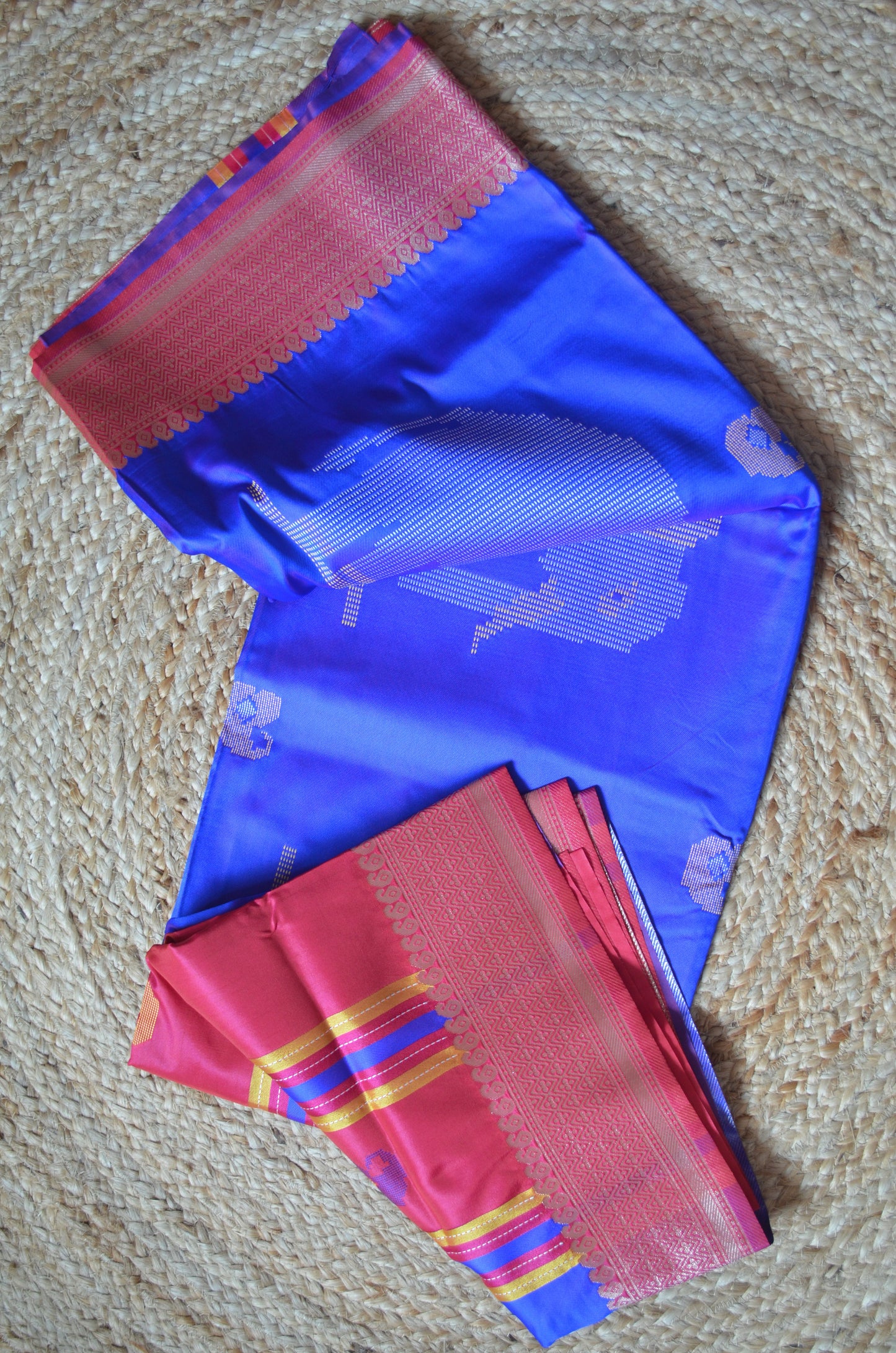 Magenta Kantha Work Katan Silk Saree
