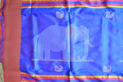 Magenta Kantha Work Katan Silk Saree