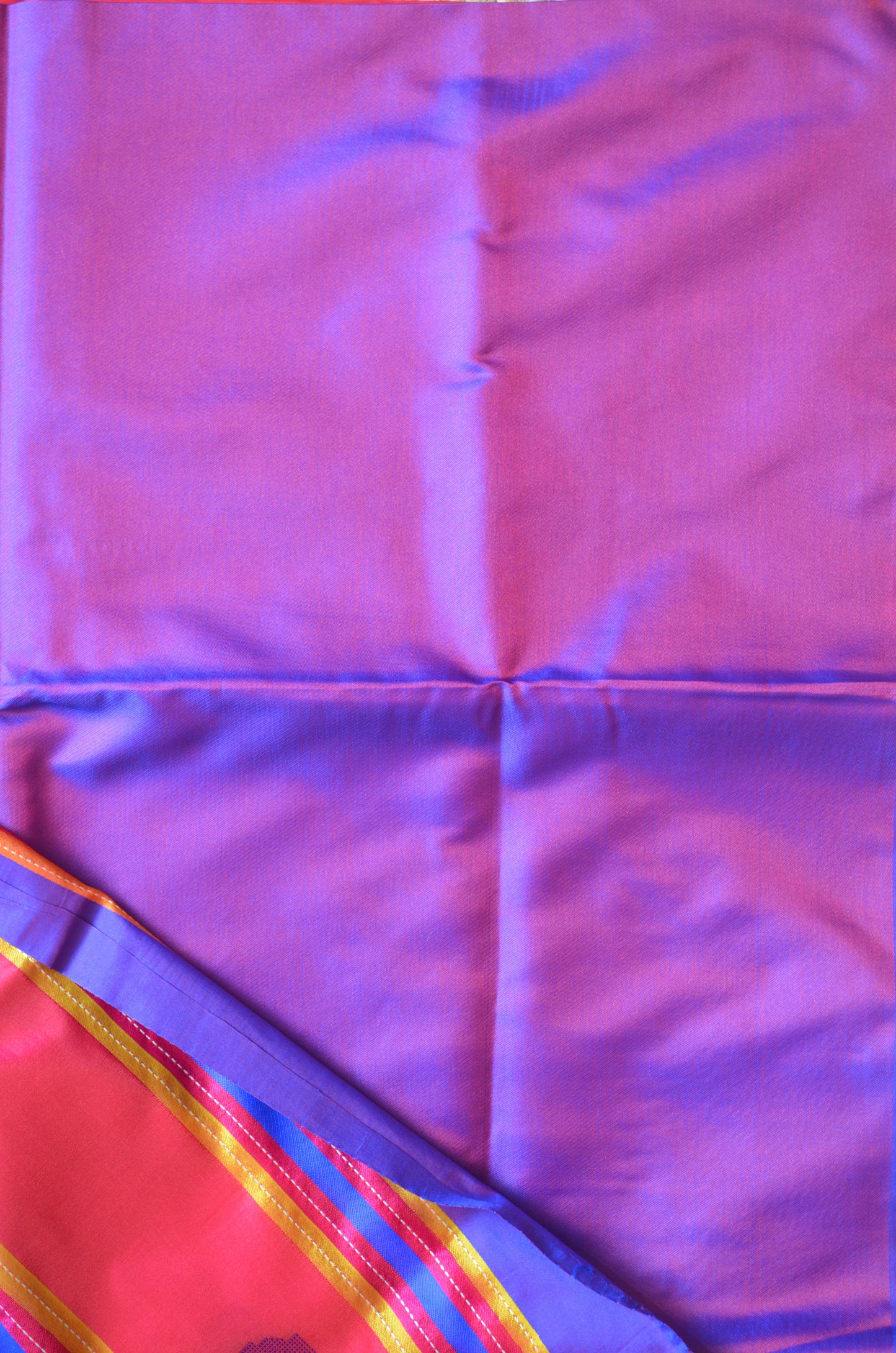 Magenta Kantha Work Katan Silk Saree