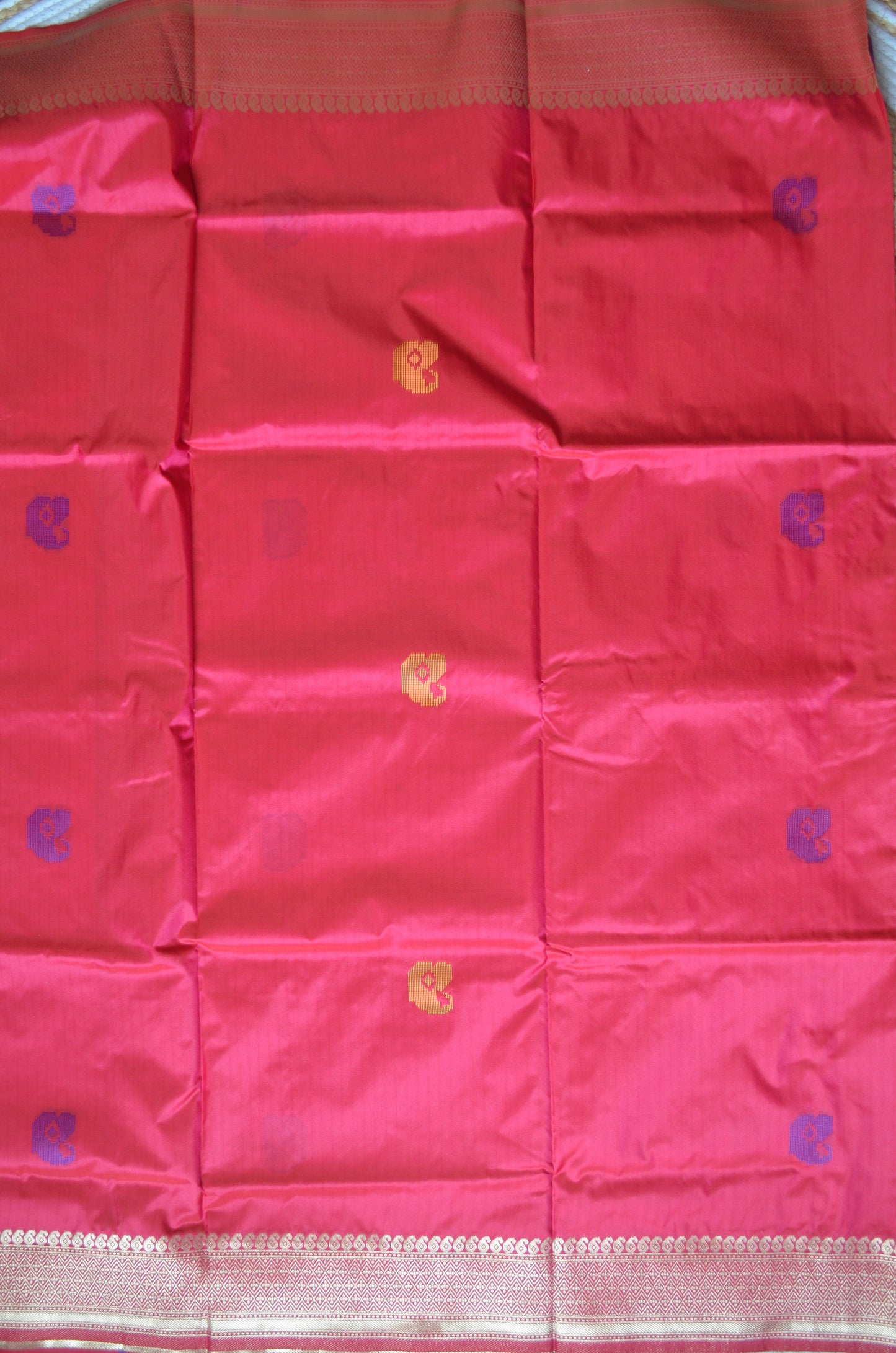 Magenta Kantha Work Katan Silk Saree