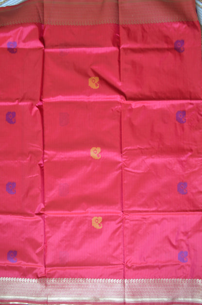 Magenta Kantha Work Katan Silk Saree
