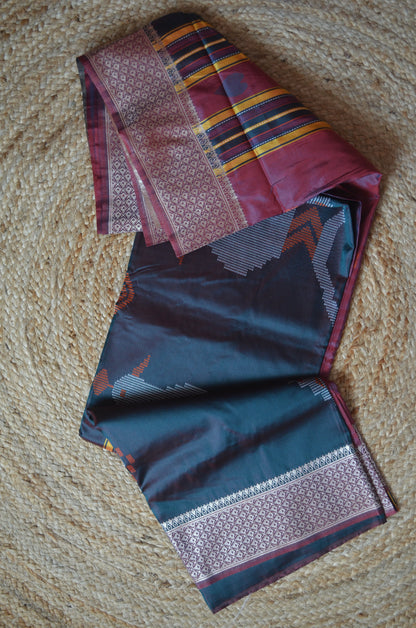 Maroon Kantha Work Katan Silk Saree