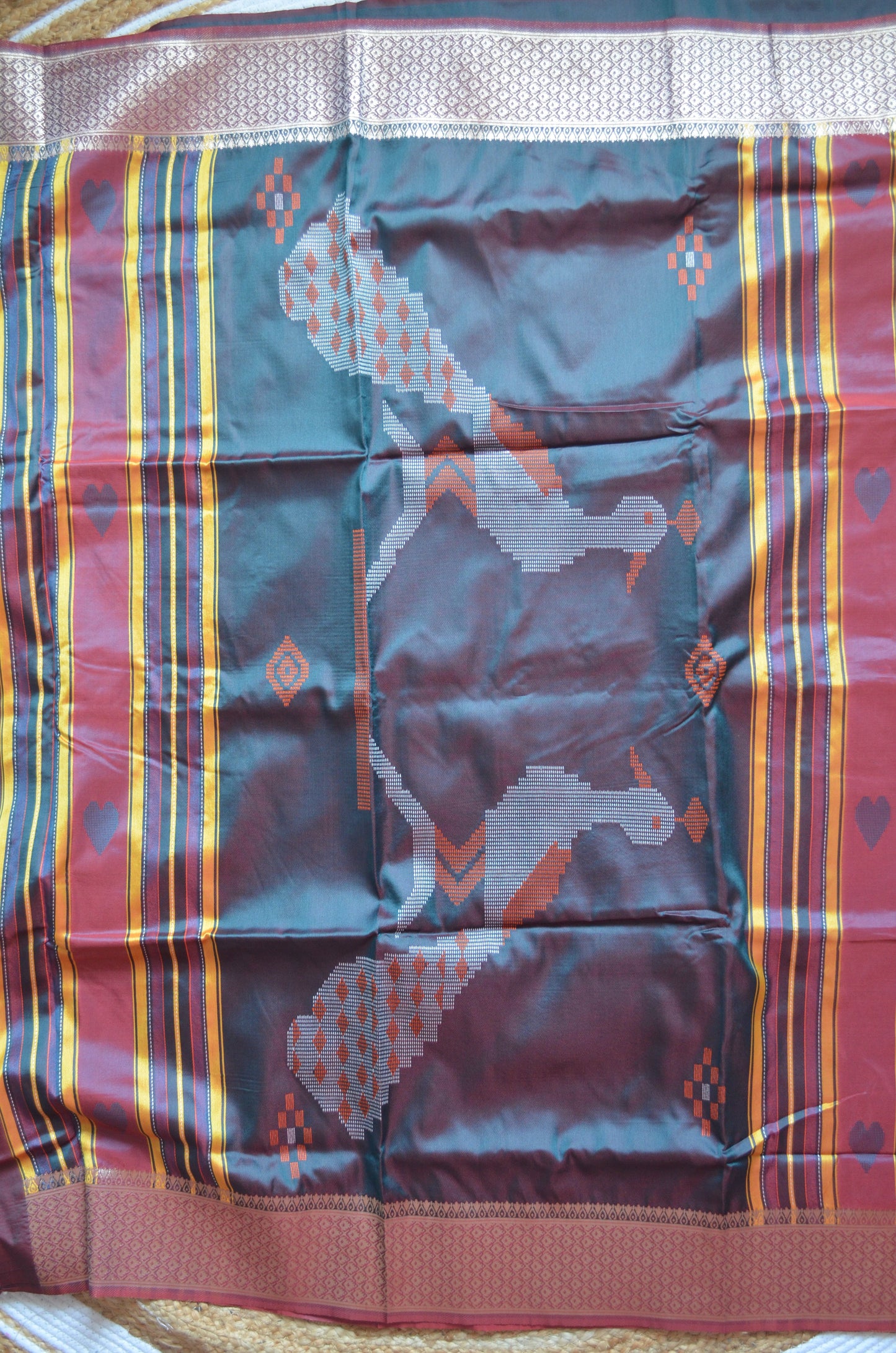 Maroon Kantha Work Katan Silk Saree