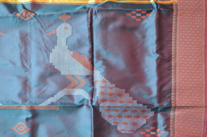 Maroon Kantha Work Katan Silk Saree