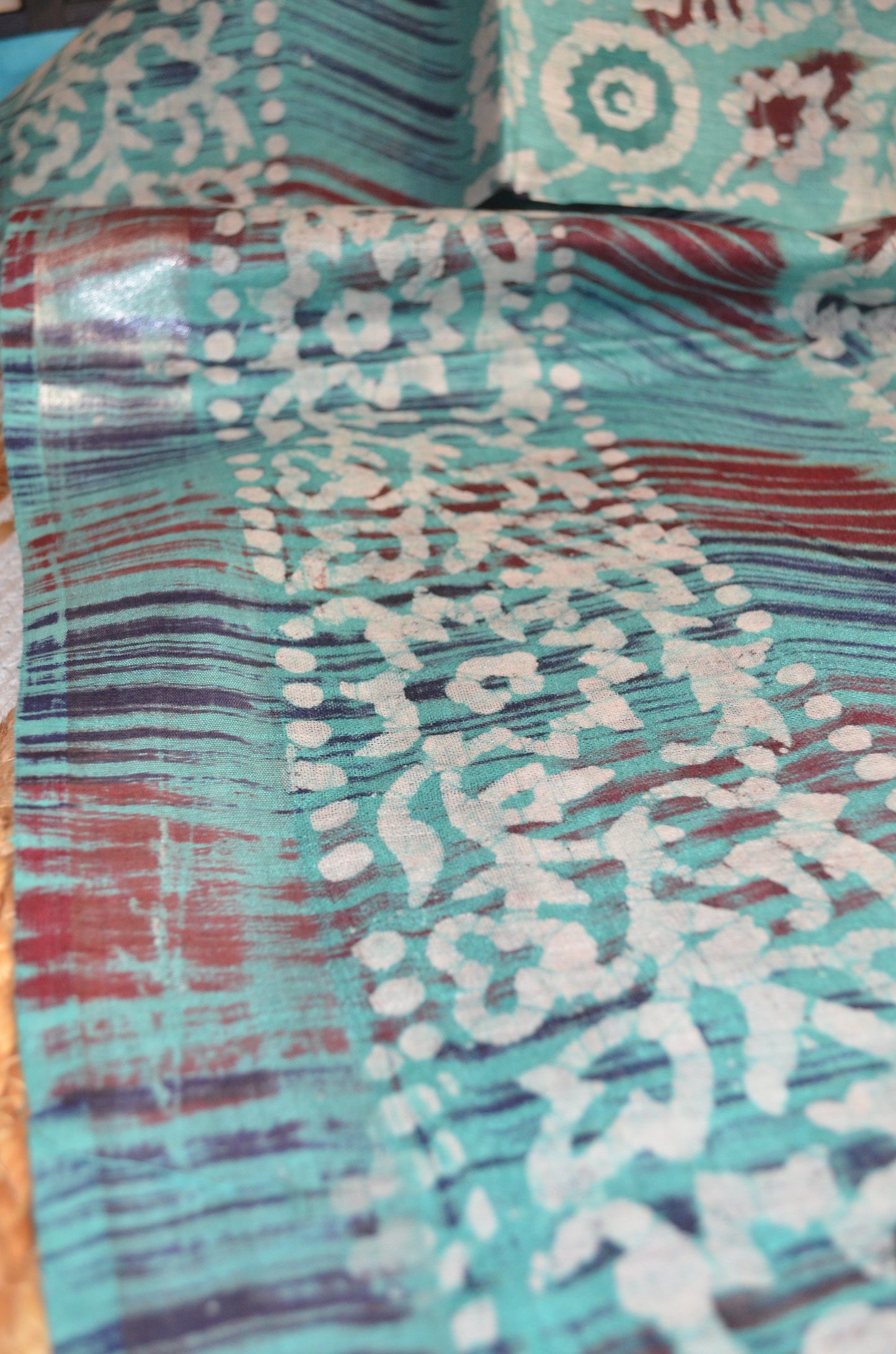 Sea Green Block Print Linen Handloom Saree