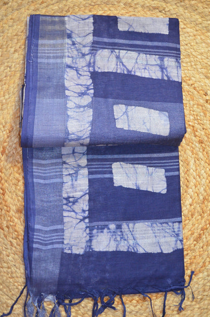 Navy Bagru Linen Handloom Saree