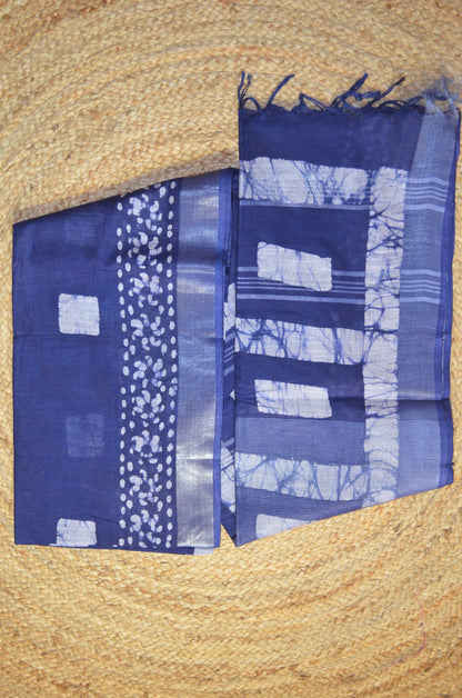 Navy Bagru Linen Handloom Saree