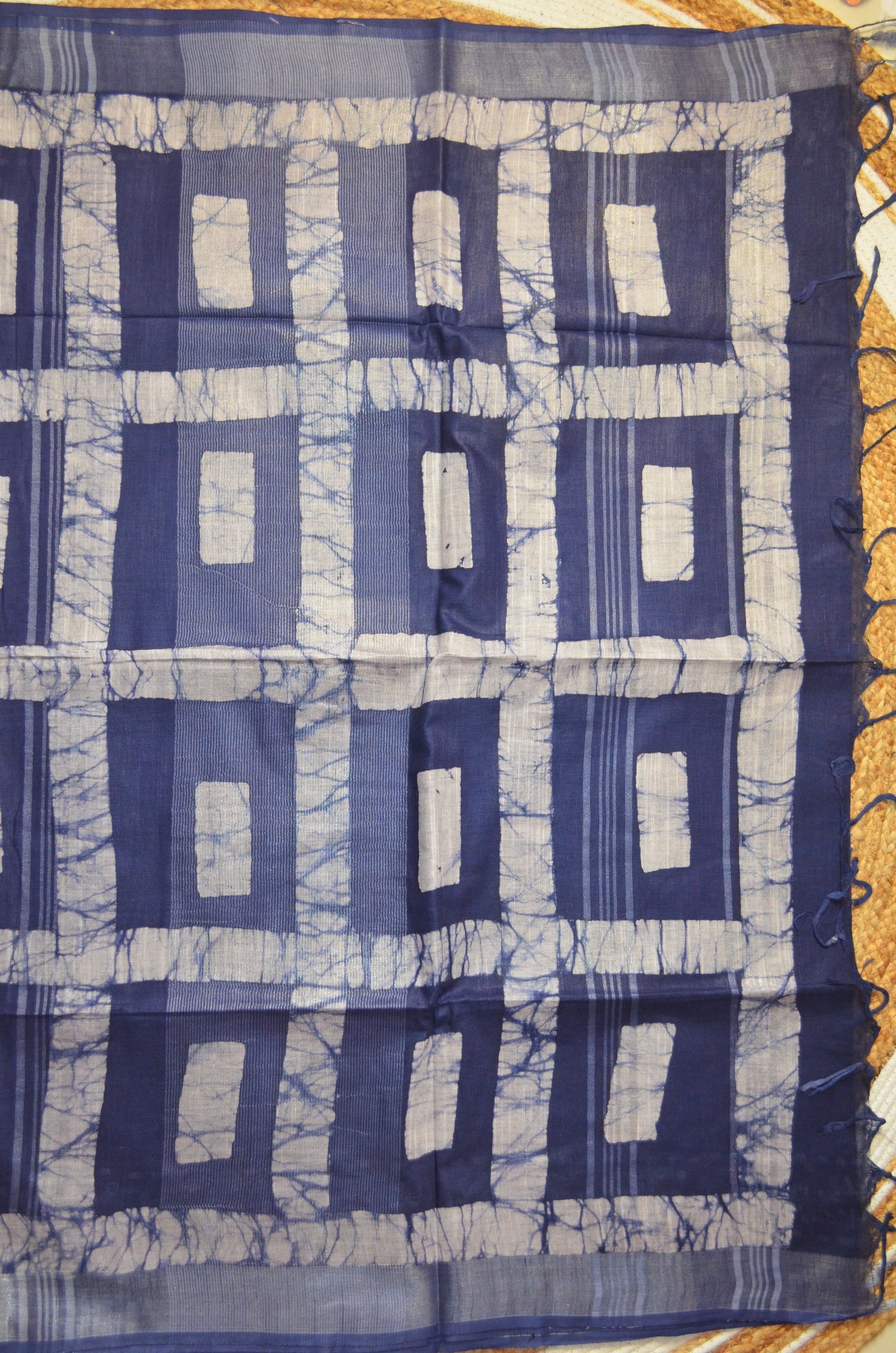 Navy Bagru Linen Handloom Saree