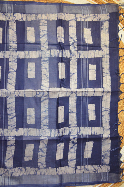 Navy Bagru Linen Handloom Saree