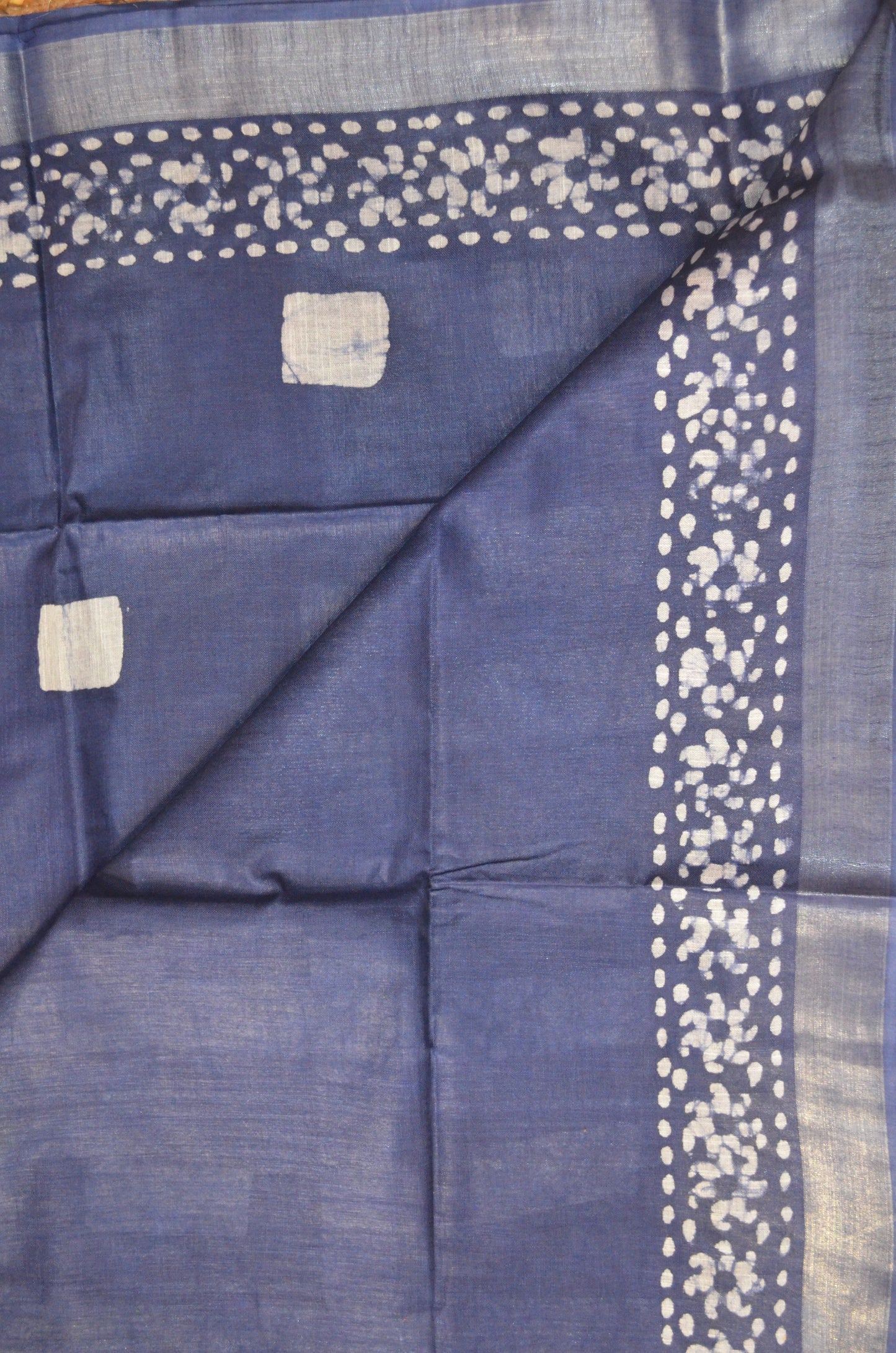 Navy Bagru Linen Handloom Saree