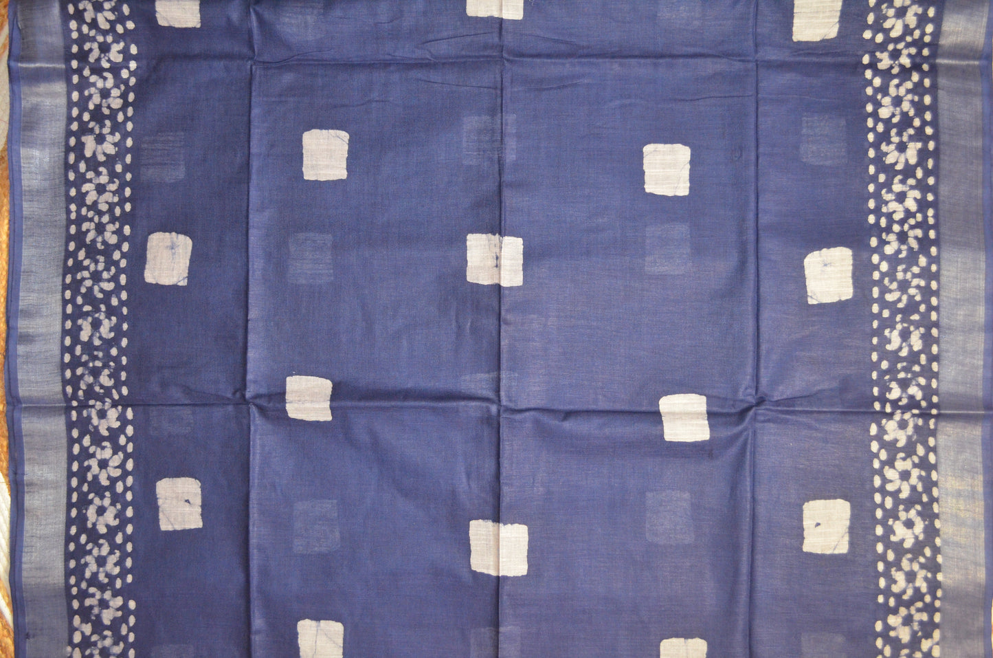 Navy Bagru Linen Handloom Saree