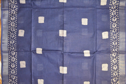 Navy Bagru Linen Handloom Saree