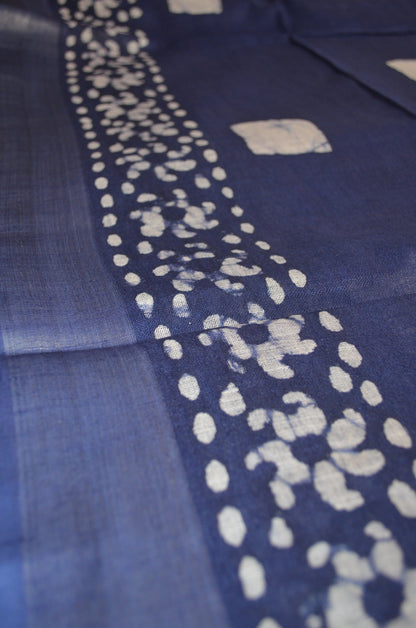 Navy Bagru Linen Handloom Saree