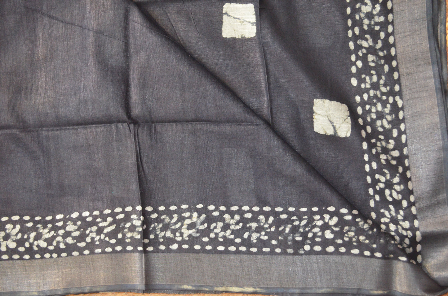 Black Bagru Linen Handloom Saree