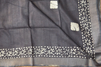 Black Bagru Linen Handloom Saree