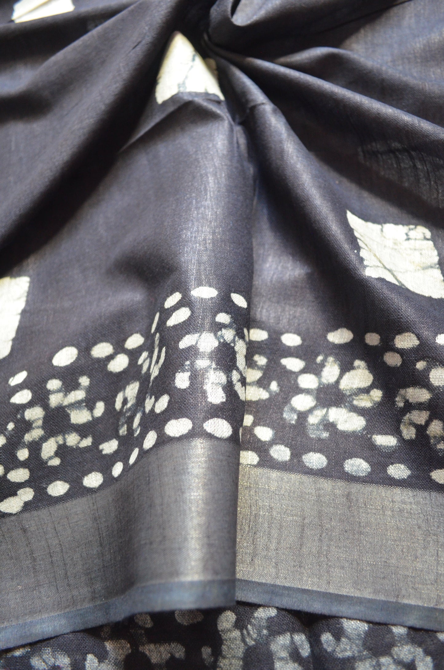 Black Bagru Linen Handloom Saree