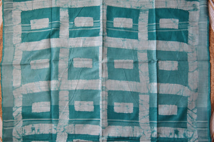 Sea Green Bagru Linen Handloom Saree