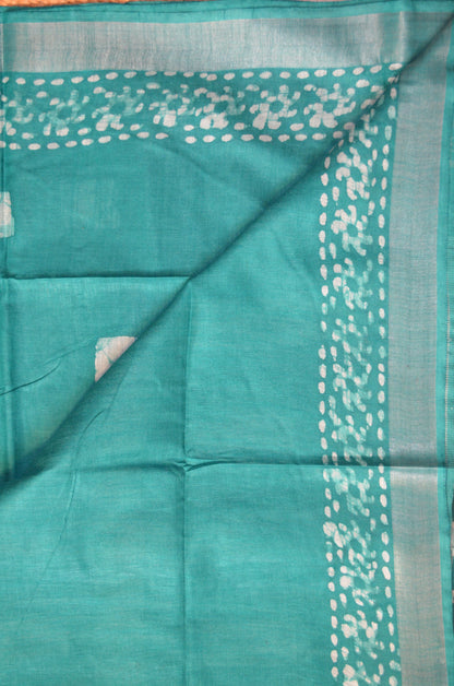 Sea Green Bagru Linen Handloom Saree